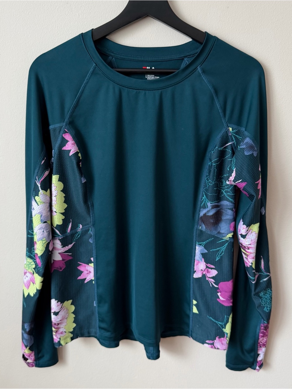 FILA Floral Sleeve Performance Long-Sleeve Top - Teal Green L